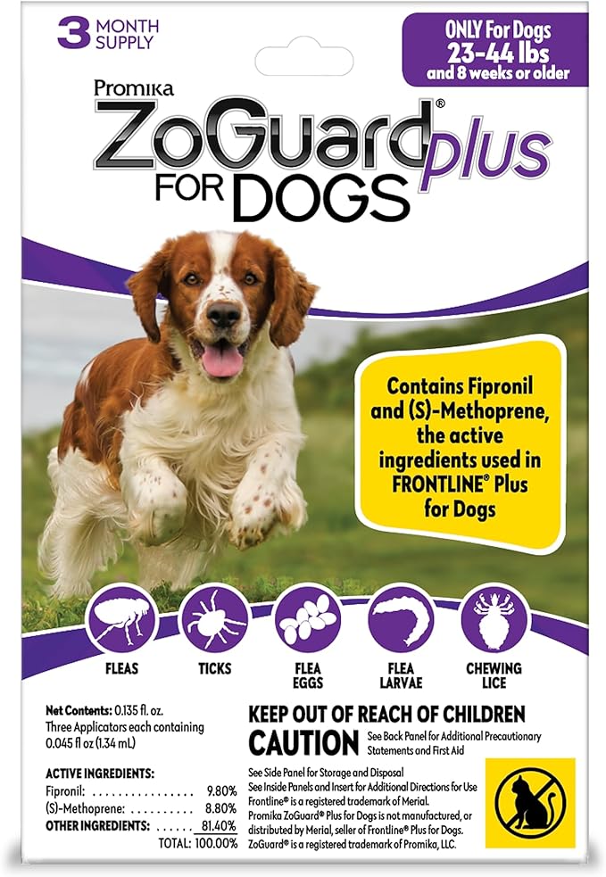 ZoGuard Plus Flea and Tick Prevention for Medium Dogs – Flea & Tick Prevention for Dogs 23-44lbs (3 Doses)