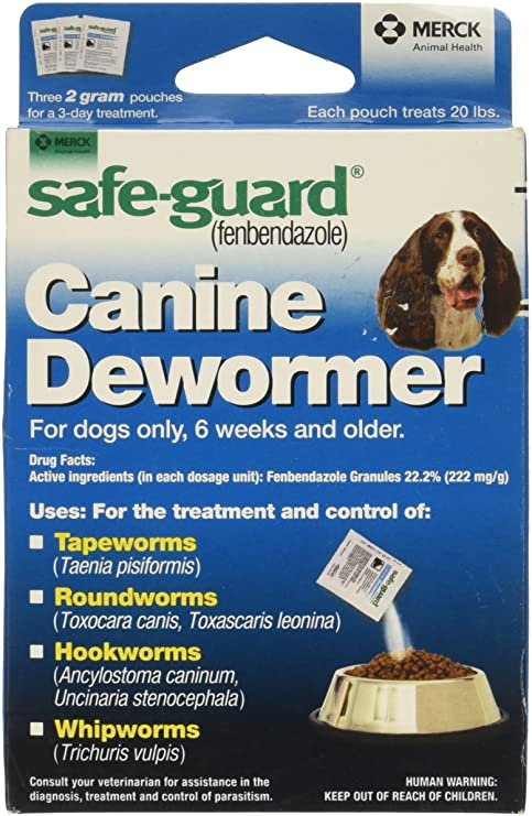Safe-Guard (fenbendazole) Canine Dewormer for Dogs, 3 2g pouches